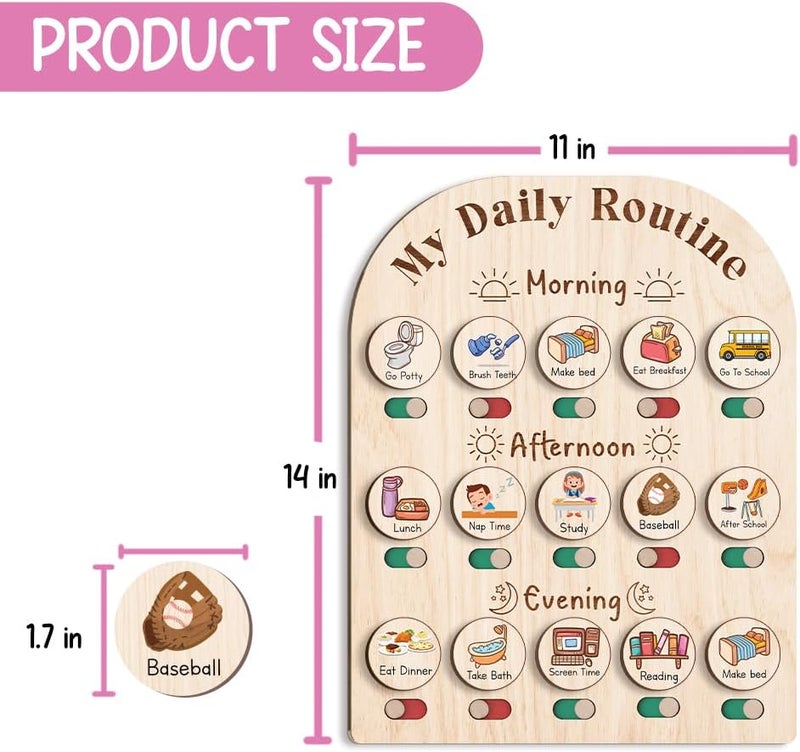 TinyKidz Store Daily Routine Chart for Kids, Visual Schedule, Routine Chart for Toddlers 3-5, Morning Bedtime Routine Chart for Toddlers, Wooden Chore Chart for Kids - Image 2